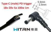 Переходник для TS100, SH72, SQ-D60, SQ001, T12 на 20v (max 5a, 100w) на 5.5x2.5mm 1m з USB Type-C (male) Power Delivery PD (WITRN) тригер (A class)