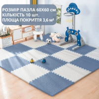 Коврик-пазл напольный, термоковрик,без покрытия,Eva-пены 10 пазлов 60*60 см,площадь покрытия 3,6м²,толщина 1 см, цвет синій