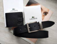 Чоловічий подарунковий набір Lacoste black ремінь і гаманець