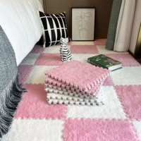 Коврик-пазл с плюшевым покрытием, термоковрик, мягкий детский мат,  90×120см, 12 пазлов, цвет розовый