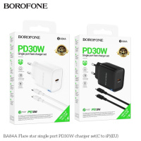 Мережевий Зарядний Пристрій Borofone BA84A 1USB-C PD/QC 30W+Type-C to Lightning