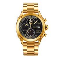 Чоловічий наручний годинник Awarder 016 Тризуб Gold-Black Steel у золотистому корпусі
