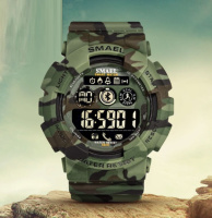Мужские спортивные камуфляжные смарт часы SMAEL 8013 smart watch, наручные спорт часы военные армейские Зеленый камуфляж