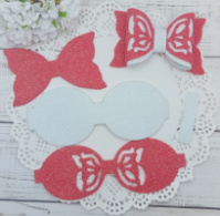 Вирубка бантик великий з бантиком коралово-білий 9,7*6 см з фоамірану з глітером,набір деталей.