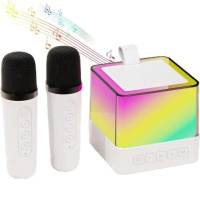 Портативная караоке система с двумя микрофонами Bluetooth акустическая колонка для дома вечеринок White