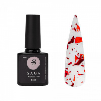 Топ для гель-лака без липкого слоя с хлопьями Saga Professional TOP LEAF RED, 8 мл