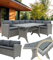 Набір садових меблів «Стокгольм» із техноротангу (кутовий диван з подушками + стіл), Графітовий