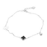 Серебряный браслет на ногу CatalogSilver с натуральным ониксом, вес изделия 3,25 гр (2150862) 2326 размер