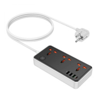 Мережевий фільтр HOCO AC8A на 3 розетки + 3 USB+USB-C, 30W, 220В, кабель 1,5м, Black/White, Box