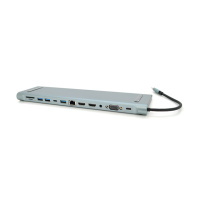 Хаб-конвертор 12 в 1 Type-C (тато) на Type-C(мама)+2*USB2.0(мама)+USB3.0(мама)+2*HDMI(мама)+VGA(мама)+SD/TF+RJ45+ jack3.5 (мама)+PD, 10cm, Silver, Box