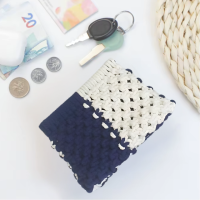 Набор макраме для рукоделия, для творчества вязания своими руками кошелька 15.7х10см цвет синий с белым