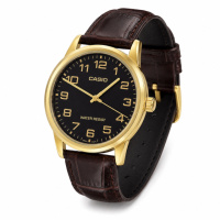 Чоловічий годинник Casio MTP-V001GL-1B — класична модель у золотистому корпусі з коричневим ремінцем