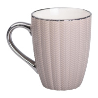 Чашка фарфоровая 400 (мл) с серебристым ободком и ручкой для чая, кофе Кремовая RX-N231315CO