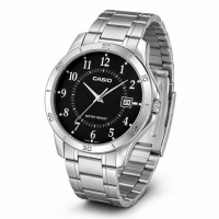 Чоловічий годинник Casio MTP-V004D-1BU з календарем та сріблястим браслетом