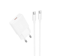 Мережевий зарядний пристрій з кабелем HOCO N72 Speed single-port PD20W ultra-thin charger set(C to C)(EU) (6942007661140)