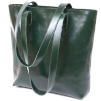 Зелена шкіряна сумка довгі ручки сумка-шопер 716367