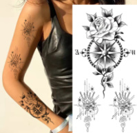 Временное тату водостойкое 3D большое Роза нежная BK-081 18х9 см