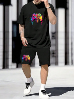 Комплект футболка та шорти чорного кольору з ДТФ принтом (оверсайз)