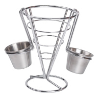 Корзинка для картошки фри и снеков с 2 соусниками 50 мл конусная 15х15х13.5 см HP-19-7