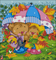 Схема для вышивки А3 «Мишки под разноцветным зонтиком»
