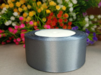 Атласная лента 4 см. Длина рулона 23 м. Цвет серый темный