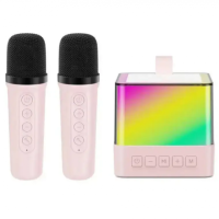 Портативная колонка K18 Bluetooth с LED-подсветкой и 2 микрофонами, караоке Розовая