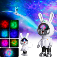Светильник ночник Астронавт в форме кролика-космонавта Rabbit Star 23 см с эффектом звездного неба и пультом