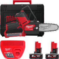 Пила ланцюгова акумуляторна безщітков MILWAUKEE, M12 FHS-602X, шина 15см (зарядний пристрій С12 С, 2 акумулятори М12 В6 6Аг, чох
