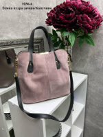 Темна пудра-капучино — 3 відділення - вмістка сумка з натуральної замші - офіс, інститут, школа (1036-4)