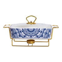 Мармит фарфоровый со стеклянной крышкой 38х18.5х15.5 см на металлической подставке 1 л SA1107-S