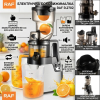 Электрическая соковыжималка с контейнерами для сока и мякоти RAF R.2702 250W