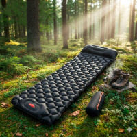 Надувной матрас в палатку с подушкой Чёрный, 220х70 см., туристический матрас одномесный (каремат)