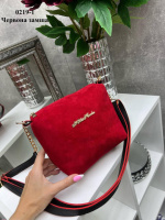 АКЦІЯ. Червоний - натуральний замш - молодіжний, стильний та елегантний клатч на блискавці, ремінь з ланцюжком (0219-1)