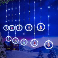 Гирлянда штора «Круги и шары» 3м (ёлка, снеговик, дед мороз, олень, шапка) SF-4-холодный