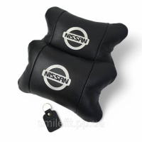 Подушки в авто 2 шт Nissan, натуральна шкіра, з логотипом Ніссан, на підголівник для вашої машини