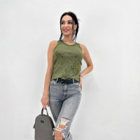 Трикотажна жіноча майка тай-дай «Design» (Турція) оптом Хакі, 46-48