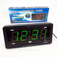 Годинник електронний Caixing CX 2159 12В 220В Настільні Настінні Будильник Чорний корпус Зелені цифри
