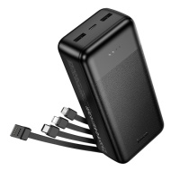 Power bank Hoco J163B 30000mAh + кабеля 4в1 USB-А/ Lightning/ Type-C/ MicroUSB black
