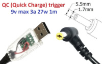 Переходник для роутера 9v (3a, 27w) 5.5x1.7mm 1.2m з USB Type-A (male) Quick Charge QC тригер (A class) 1 день гар.
