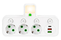 Мережевий розгалужувач на 3 розетки з 2 USB + 1 Type-C з кнопками (125402)