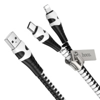 Кабель Hoco U97 2в1 USB to Lightning/ Type-C 1m black white