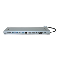 Хаб-конвертор 12 в 1 Type-C (папа) на Type-C(мама)+2*USB2.0(мама)+USB3.0(мама)+2*HDMI(мама)+VGA(мама)+SD/TF+RJ45+ jack3.5 (мама)+PD, 10cm, Silver, Box