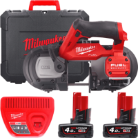 Пила стрічкова акумуляторна безщіткова MILWAUKEE, M12 FBS64-402C, 64мм  (зарядний пристрій С12 С, 2 акумулятори М12 В4 4Аг, поло