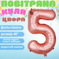 Воздушный шар в виде цифры 5 розовое золото,40 дюймов, фольгированый, для праздников для дня рождения,годовщин