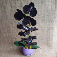 Штучна латексна орхідея VIP у бузковому керамічному кашпо на одну гілку лілова