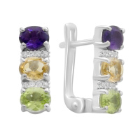 Серебряные серьги CatalogSilver с натуральным аметистом 2.352ct, цитрином, хризолітом (2193203)