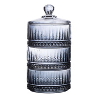 Конфетница трехуровневая стеклянная с крышкой Ø 10 см Серая HP-YH-76