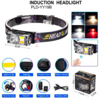 Налобный фонарик YY-19B-3SMD+2COB(white+yellow+red), Motion Sensor, Li-Ion аккумулятор, ЗУ Type-C, магнит, Box