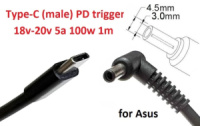 Кабель-переходник триггер PD 18-20v Type-C (max 5a, 100w) на 4.5x3.0(2.7)mm (+pin) 1m з USB Type-C (male) Power Delivery PD тригер (A class) 1 день