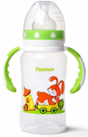 Бутылочка детская для кормления Fissman Babies «Зайчик на колесах» 300мл с ручками